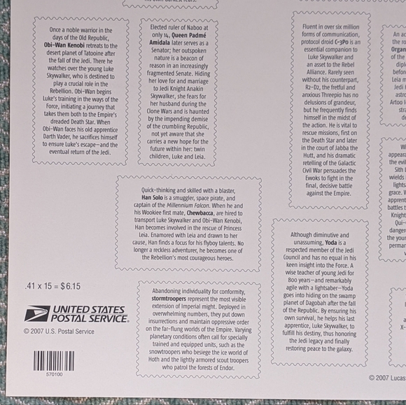 Star Wars 30th Anniversary USPS Stamp Sheet *Price Firm* - Picture 9 of 10